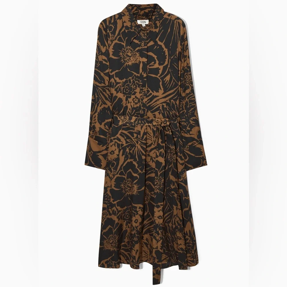 COS Black and Brown Printed Midi Shirt Dress - Picture 1 of 6